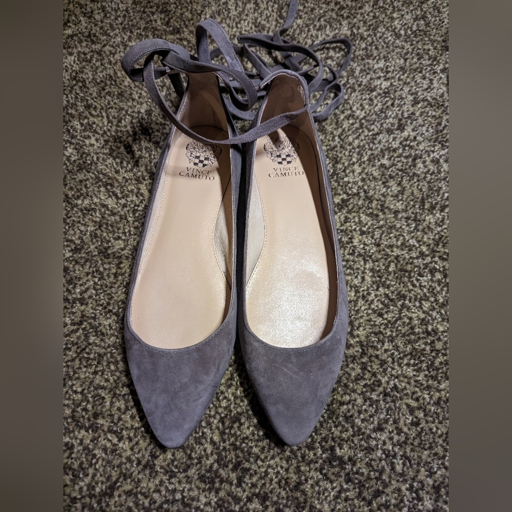 Vince Camuto Gray Ankle Tie Flats 10